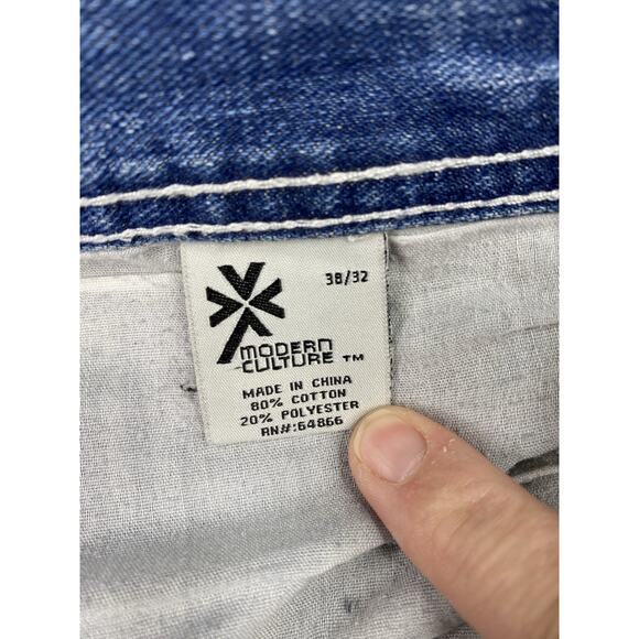 Modern Culture Distressed Destroyed Jeans Men's Size 38/32 Embroidered Pockets - Picture 10 of 13